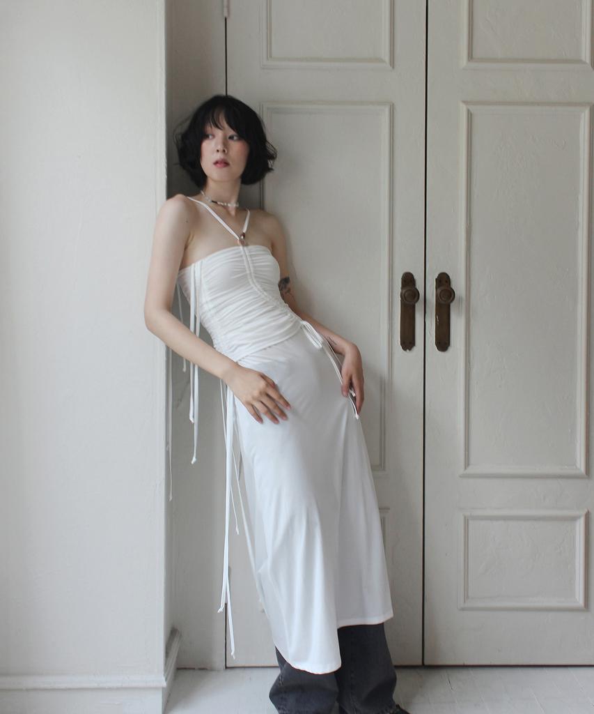 Rubati Shirred Strap Tube Top Dress_White