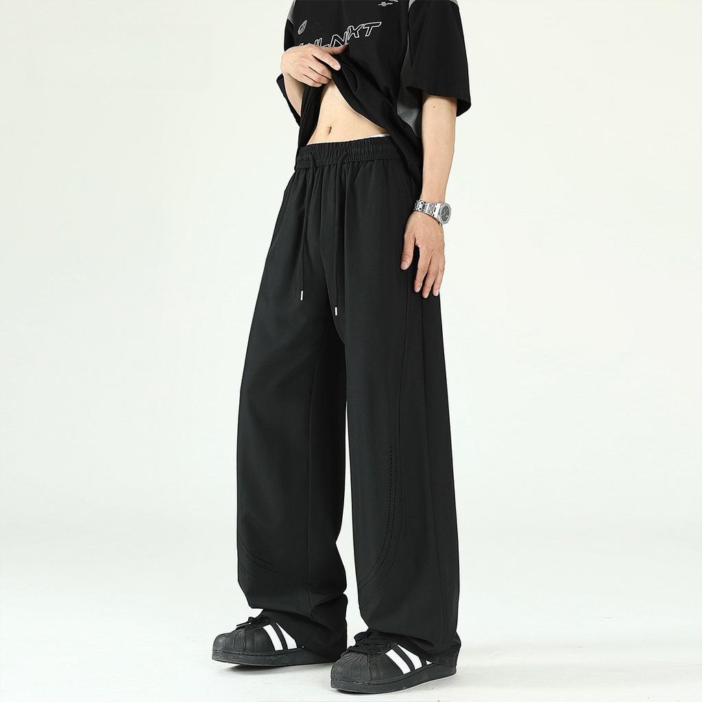 Khaki Quick-drying Ice Silk Cool Pants Men's and Women's Summer Thin Breathable Quick-drying Sports Scimitar Wide-leg Casual Pants