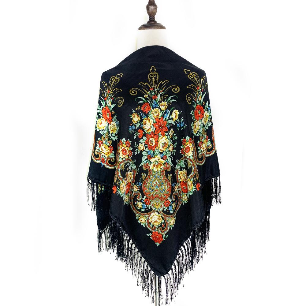 Women's Ethnic Style Printed Shawl Scarf with Tassels - Autumn/Winter Retro Large Square Scarf