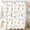 Decorative Shower Curtain with Cartoon Print Cute Cars and Houses Pattern for Bathrooms White Fabric Waterproof