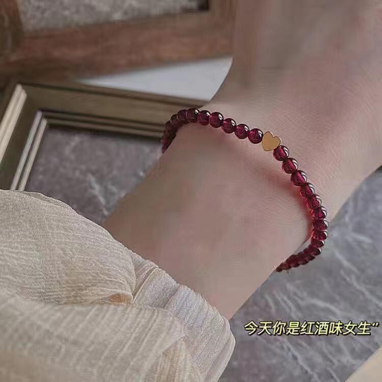 JYL TS Bracelet Three-layer  New Chinese Luxury Style Feng Shui Elegance & Success [Single circle garnet golden heart] персидский голубой