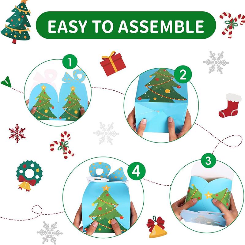 WTEMPO Christmas Gift Boxes Creative DIY Foldable Printed Treat Boxes Holiday Party Favor Supplies Xmas Presents Packaging Boxes