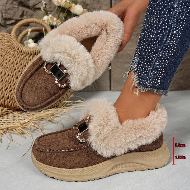 Trade Winter Fleece - Lined Cotton Shoes with Metal Buttons - Plus - Size, Thick - Soled