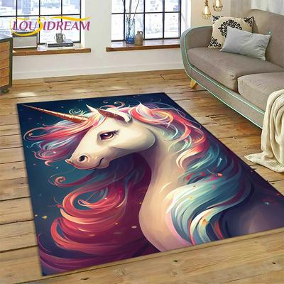 Alfombra con diseño de unicornio para niña, regalo de dibujos animados, para el hogar, sala de estar, dormitorio, sofá, decoración, alfombra para área de juegos para niños, alfombra antideslizante