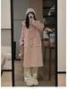 Women's Korean Pink Lambswool Tweed Coat: Winter 2025, Horn Button, Loose Fit