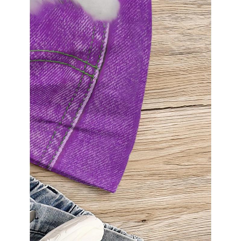 Summer Girl T-shirt 3D Cute Cat In Pocket Purple Print Round Neck Short Sleeved Top