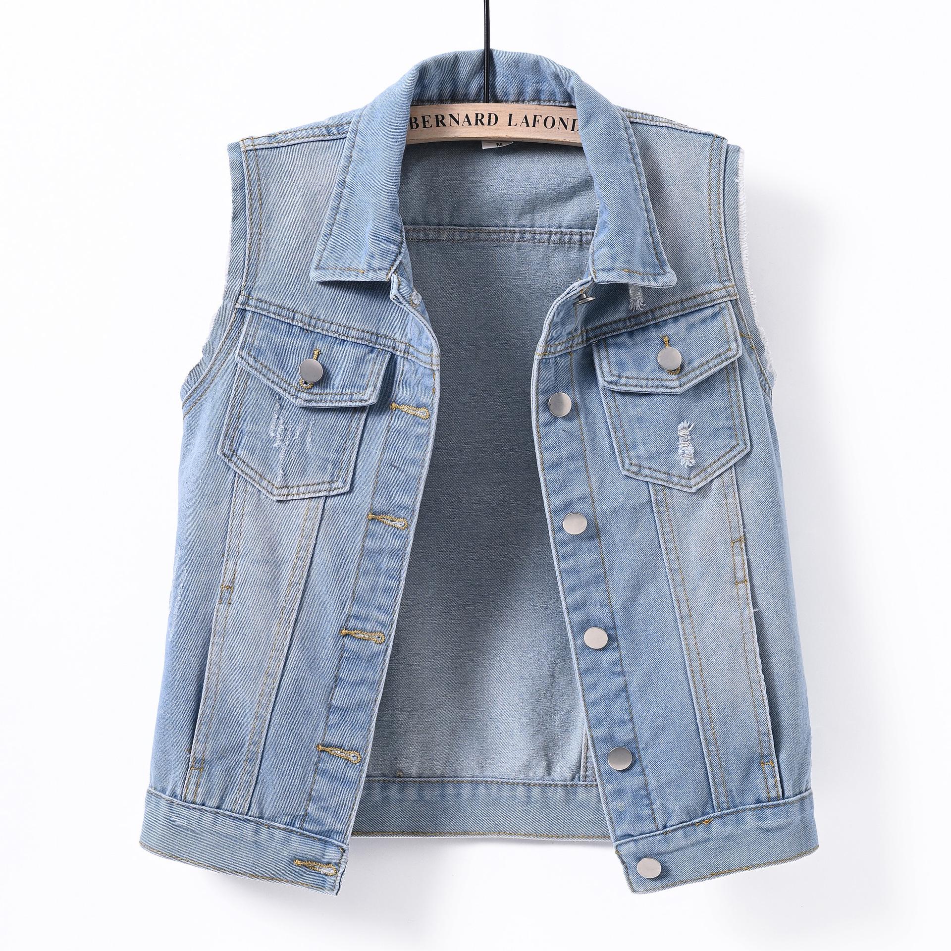 

Women s Short Slim Sleeveless Denim Vest - Solid Color Waistcoat Cardigan M