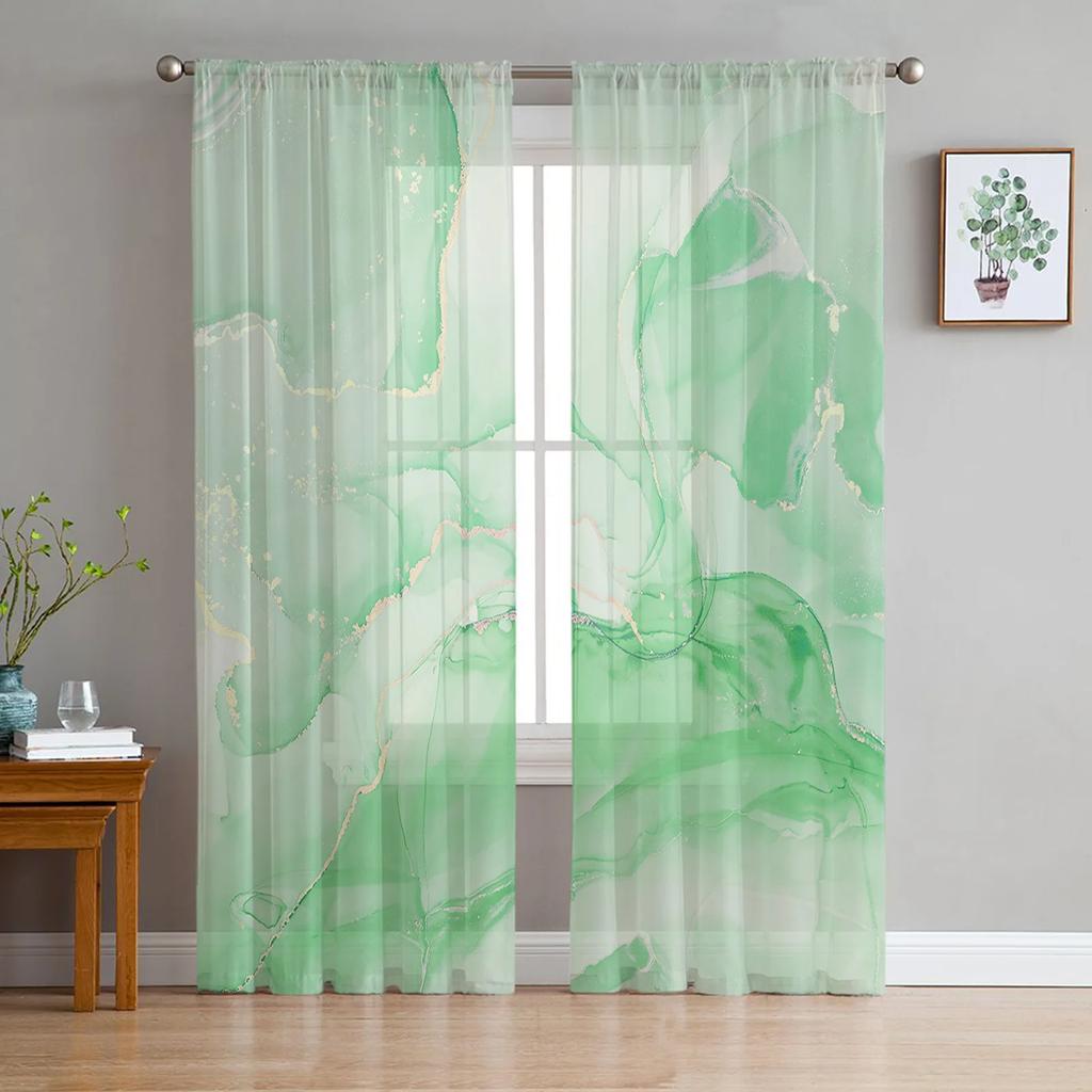 Marble Artistic Texture Gradient Black Transparent Curtains Perfect for Living Room Decoration Window Panel Curtain Cooking Area Tulle Voile Organza