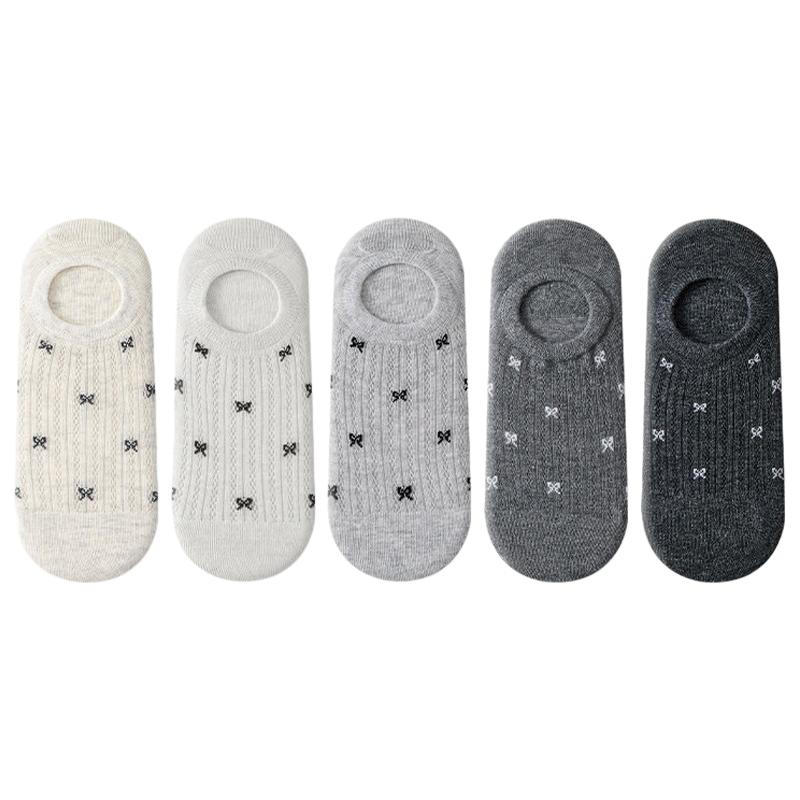 1/5pairs Spring And Summer Women's Socks Cartoon Bow Silicone Non-slip Breathable Invisible Pure Cotton Ankle Boots Soft Socks