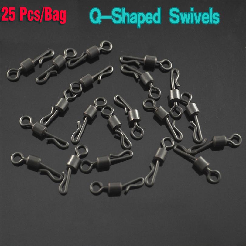 MNFT 25pcs Large long body Q-Shaped Black Color Quick Change Swivels For Carp Fishing size 4# Fishing Terminal Tackle Accessory