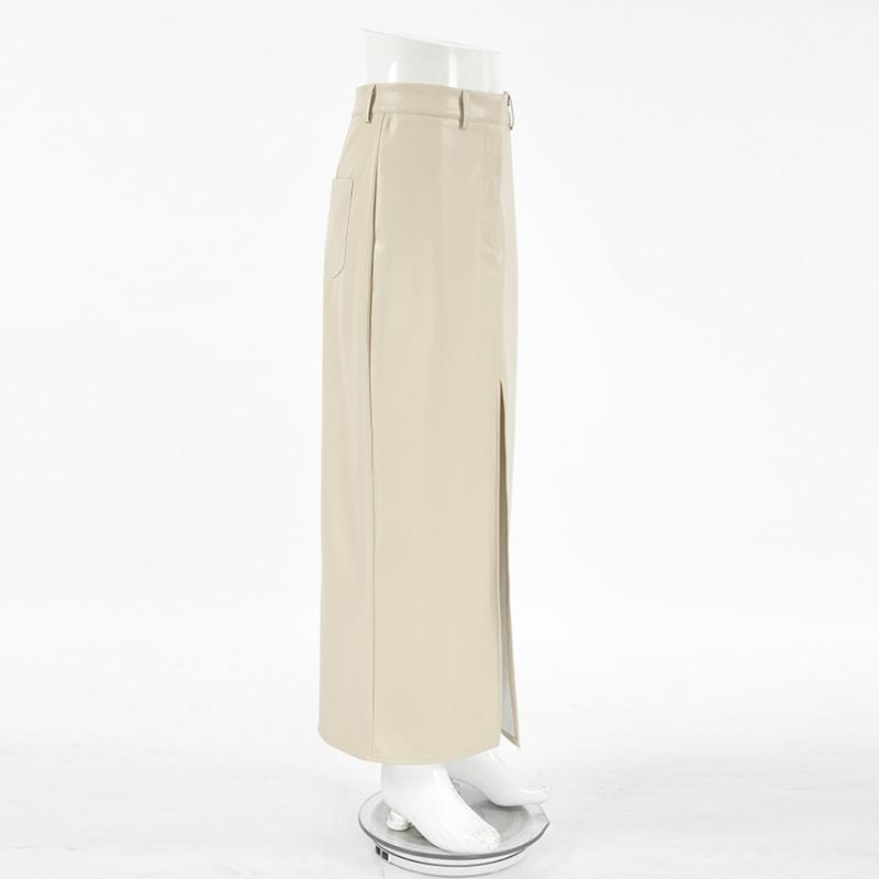 Pu Faux Leather Skirts Women Casual Office High Waist Warm Split Long Lady Skirt Autumn Winter Fashion New Lady Streetwear