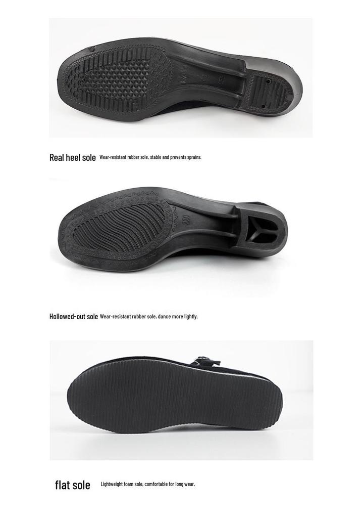 Women's Yangge Dance Cloth Shoes - Black-Soled, High-Heeled, Ethnic Tibetan & Northeast Folk Style for Exams