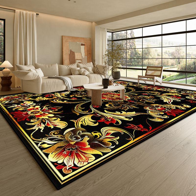 Moderní Černý Luxusní Koberec Obývací Pokoj Zlatý Okraj Protiskluzová Podložka pod Konferenční Stolky Měkký Skládací Kancelářský Salonek Dekor Koberec Snadno Čistitelný