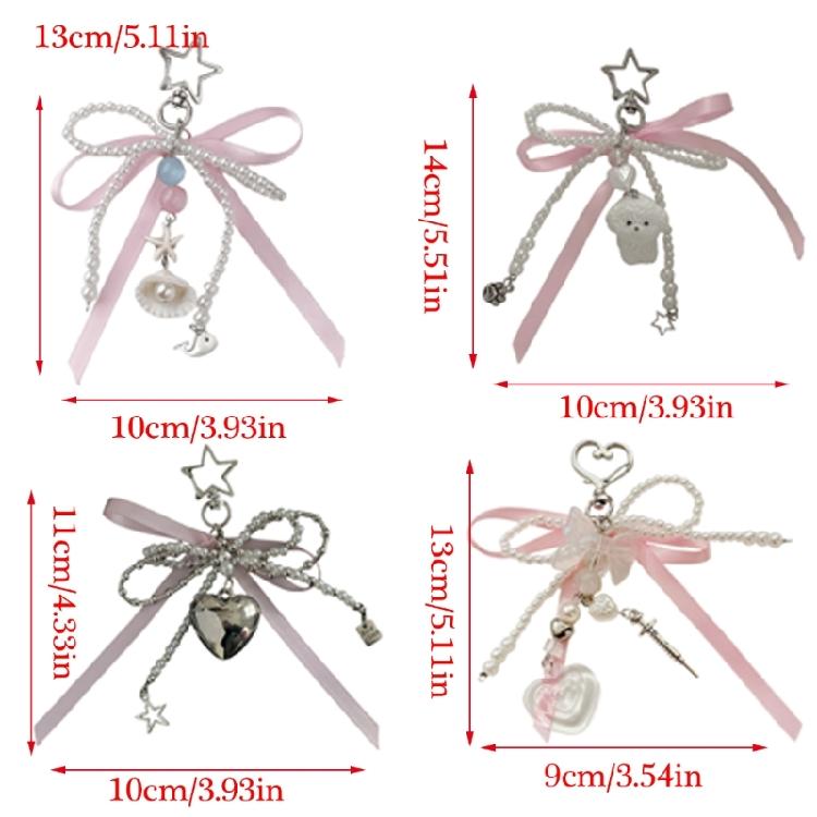 Fashionable Bows Tie Ribbon Keychain Imitation Pearls Beaded Bowknot Keyring Colorful Butterfly Knot Key Chain Ornament