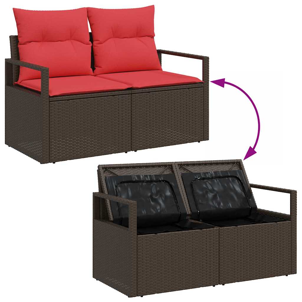 Garden Sofa Set with Cushions and Storage 6 Pieces Brown Poly Rattan
