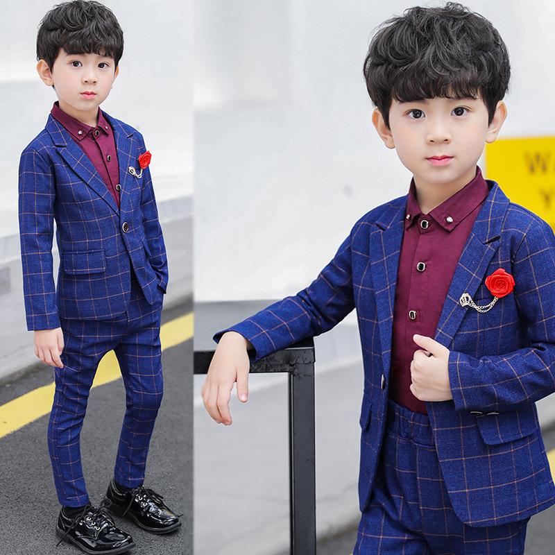 Boys' British Style Plaid Tuxedo - Autumn/Winter Children's One-Piece Suit