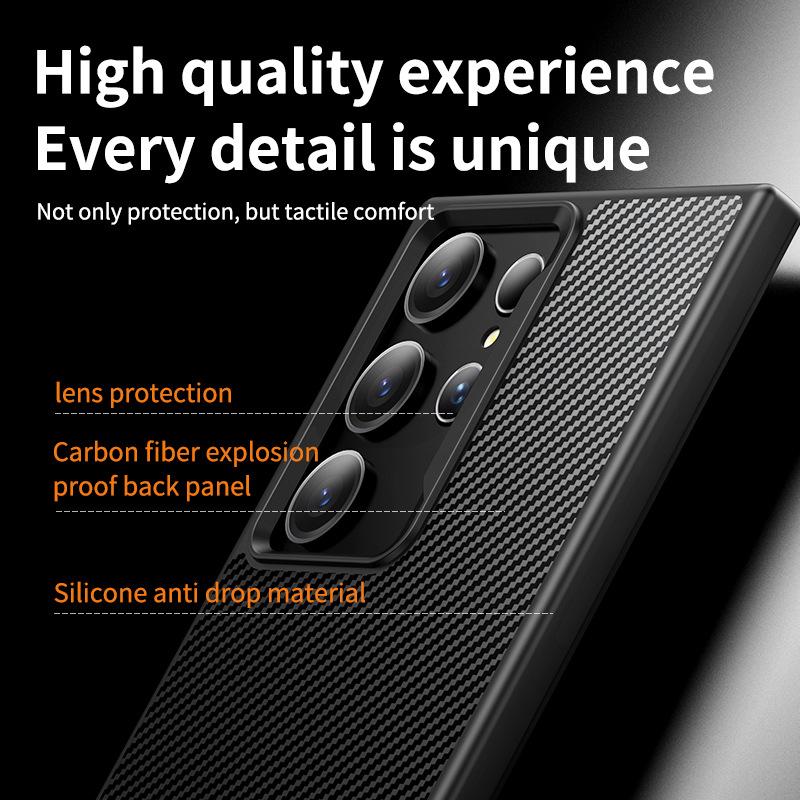 Convient pour Coque de Téléphone Portable Samsung S25ULTRA S24PLUS Intégrée Motif Fibre de Carbone Magnétique TPU Anti-Chute