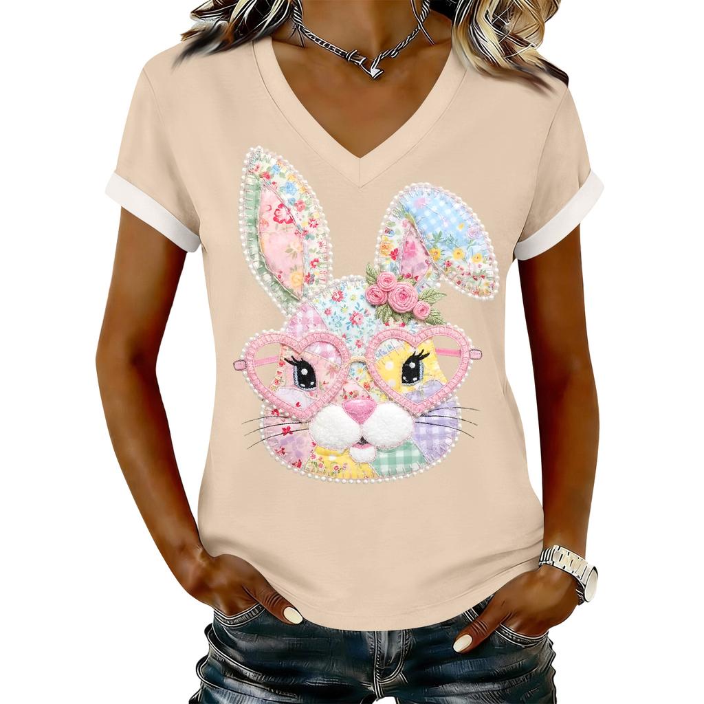 T-shirt décontracté imprimé pour femme, col en V, à enfiler, manches courtes