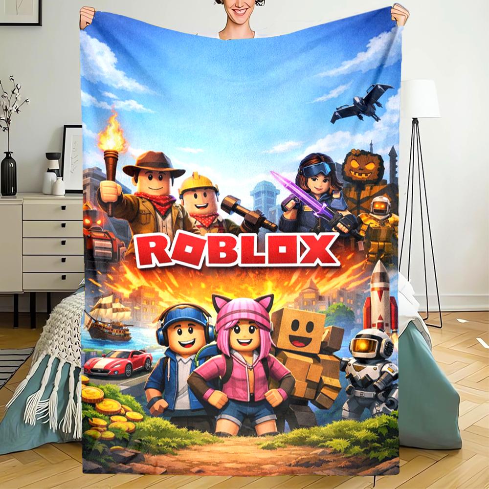 Roblox Theme Printed Blanket - Perfect for Couch, Bed, Travel & Outdoor Use | Machine Washable, Cozy & Durable.