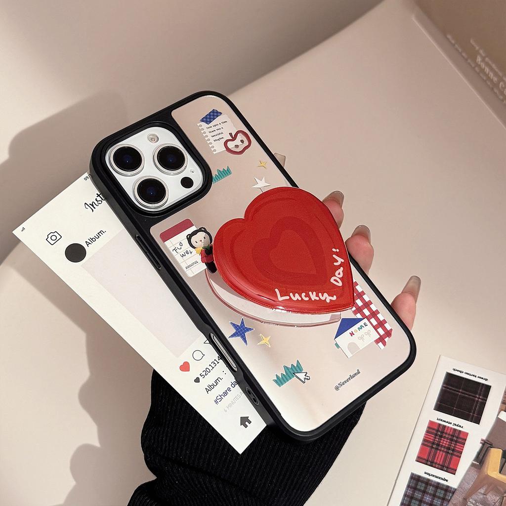 Korean Cartoon Suitable for 16 Apple 15pro Max Mobile Phone Case Iphone14 Mirror 13 Love Stand 15