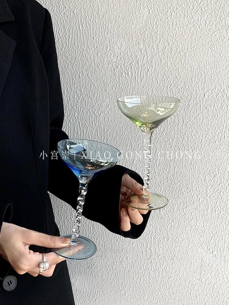 Colorful Spiral Rod Handle Wine Glass Cocktail Glass High-value, Niche Vintage Champagne Glass Goblet Glass