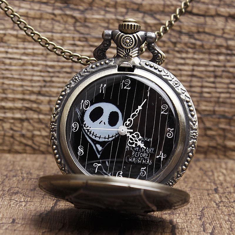 Vintage Christmas Horror Skull Pocket Watch Christmas Horror Night Clamshell Hanging Watch Large Gift Pocket Watch
