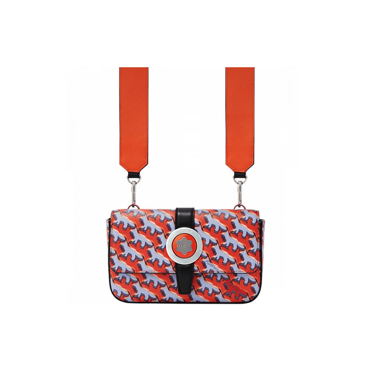 

Montblanc X Maison Kitsuné Collaboration Casual Logo Leather Clutch Crossbody Bag Men Bags Orange 129017 Basic Set (Bag+Dust Bag)