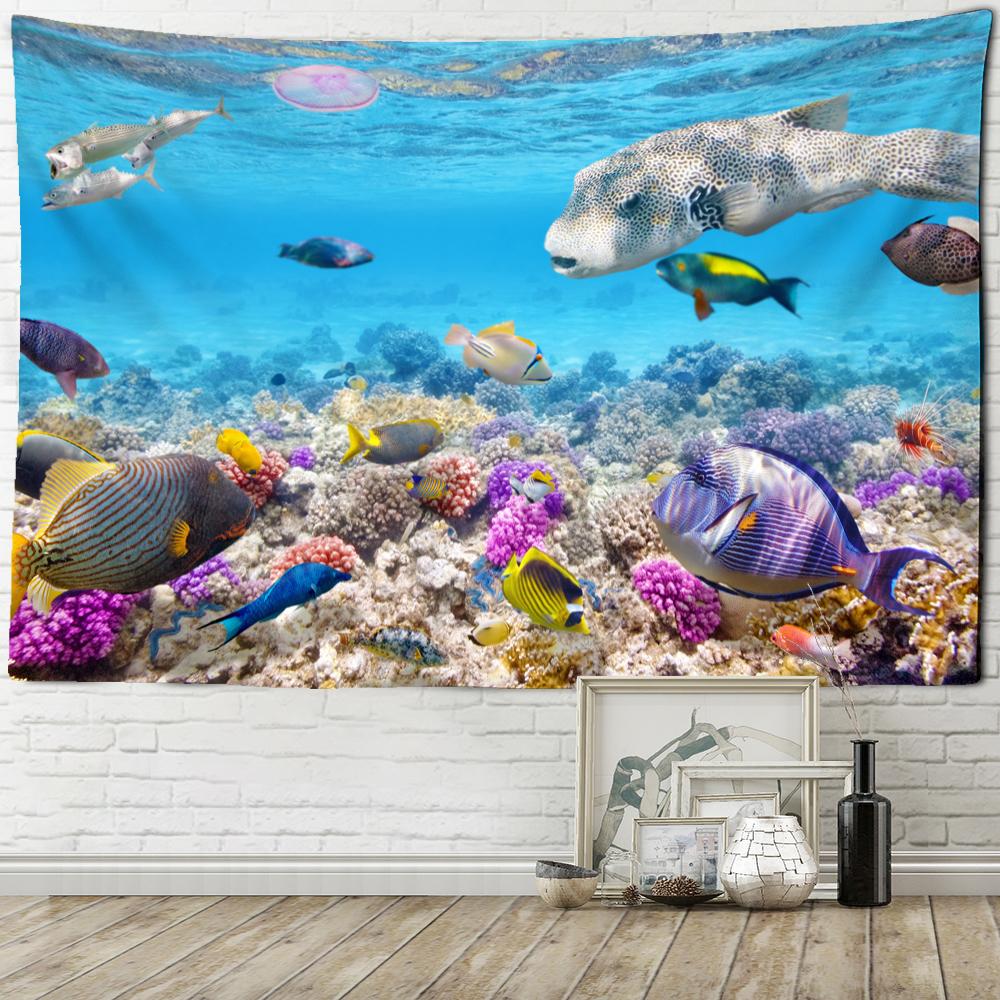 Deep Sea Fish And Coral Tapestry Wall Hanging Marine Animals Boho Bedroom Living Room Art Home Decor