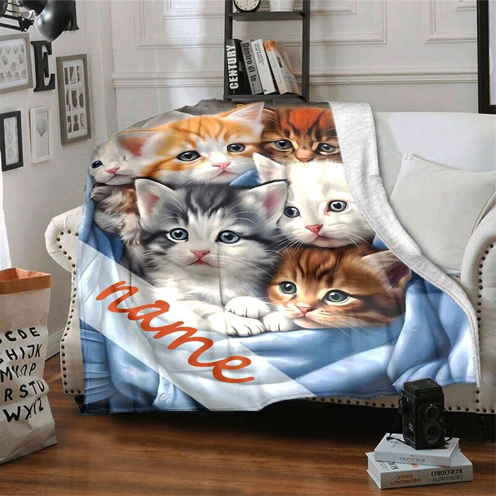 Cute Kitten Print Home Customized Your Name Blanket Soft Cozy And Lightweight Perfect For Picnics Sofa Relaxing Bedding And Also A Thoughtful Gift For