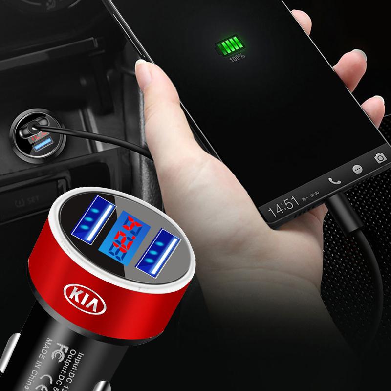 1Pcs Car Charger 2 USB Ports Fast Charging Digital Display Car Accessories For KIA Sportage Rio 3 Soul Optima Ceed Pro K5 K2 k6 K7 K8 Pride