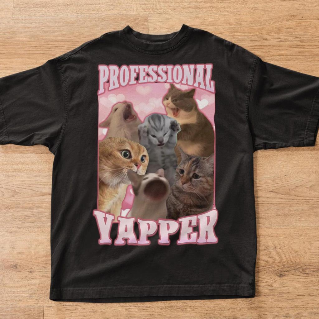 Professional Yapper Funny Cat Meme T Shirt, Gift for Her, Goofy Ahh T Shirt, Fluent In Yapanese, Ironic Cats Shirt, Retro Vintage Pet Merch