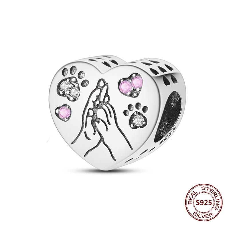 

Pink Cat Paw Charms Original Copper Blue Zircon Animal Black Cat Lovely Dog Charm Diy Fit Bracelet For Women Jewelry Gift