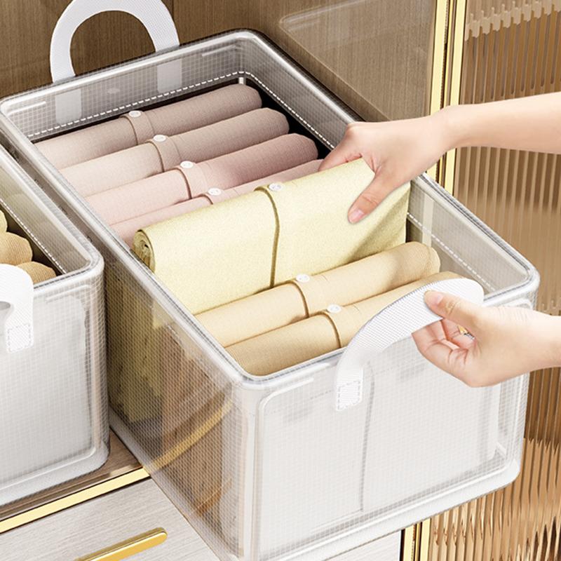 Cesto transparente de pvc para armazenamento de roupas, caixa de armazenamento de roupas íntimas, estrutura de aço inoxidável, organizador de guarda-roupas, caixa de pano à prova d'água