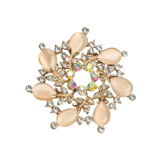 Brosche Retro-Stil Rundes Florales Design Reversnadel mit gefälschtem Opal eingelegt Pullover Kragen Hüte Taschen Mäntel Schals Abzeichen Outfit-Accessoire