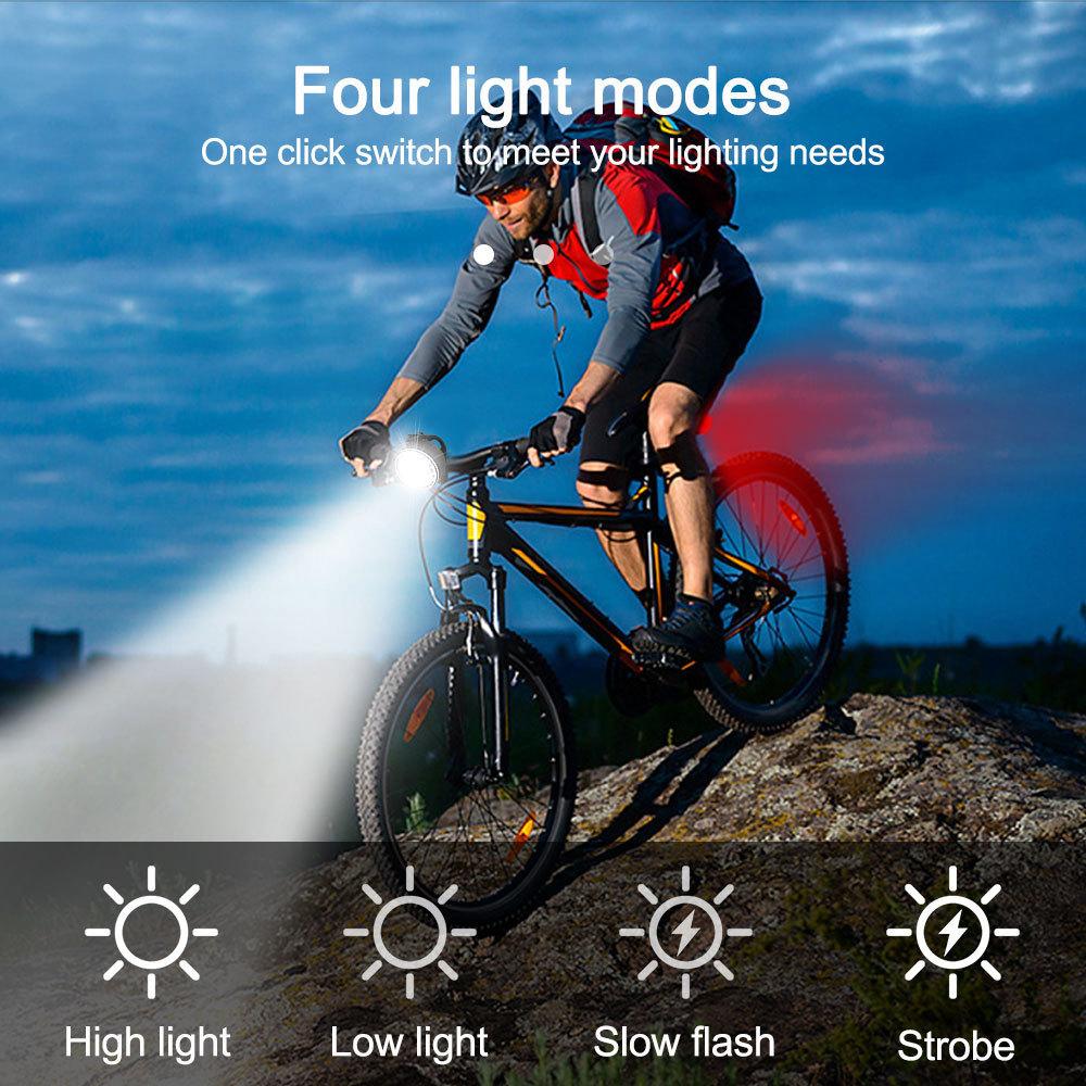 USB Rechargeable LED Mountain Bike Headlight Taillight Fog Light Set-Super Bright ABS IPx4 Waterproof 400LM 4 Modes Night Riding