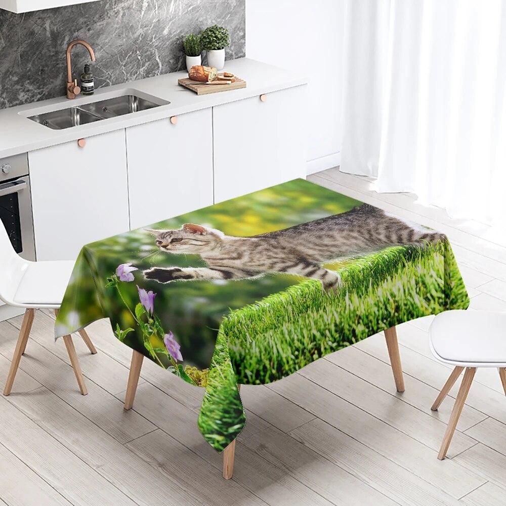 Cute Cat Tablecloth Party Restaurant Table Decoration Waterproof Rectangular  Kawaii New Home Kitchen