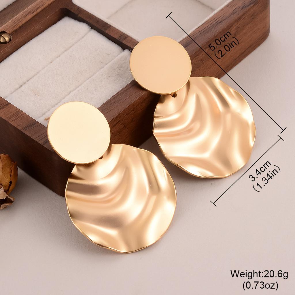 Retro metal disc hollow stud earrings geometric round European and American versatile wave stripe fashion ins exaggerated earrings