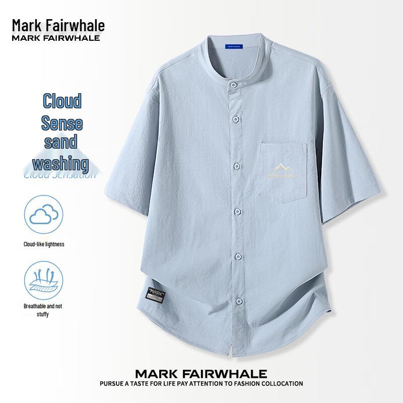 MARK FAIRWHALE Men's Loose Fit Henley Short Sleeve Shirt