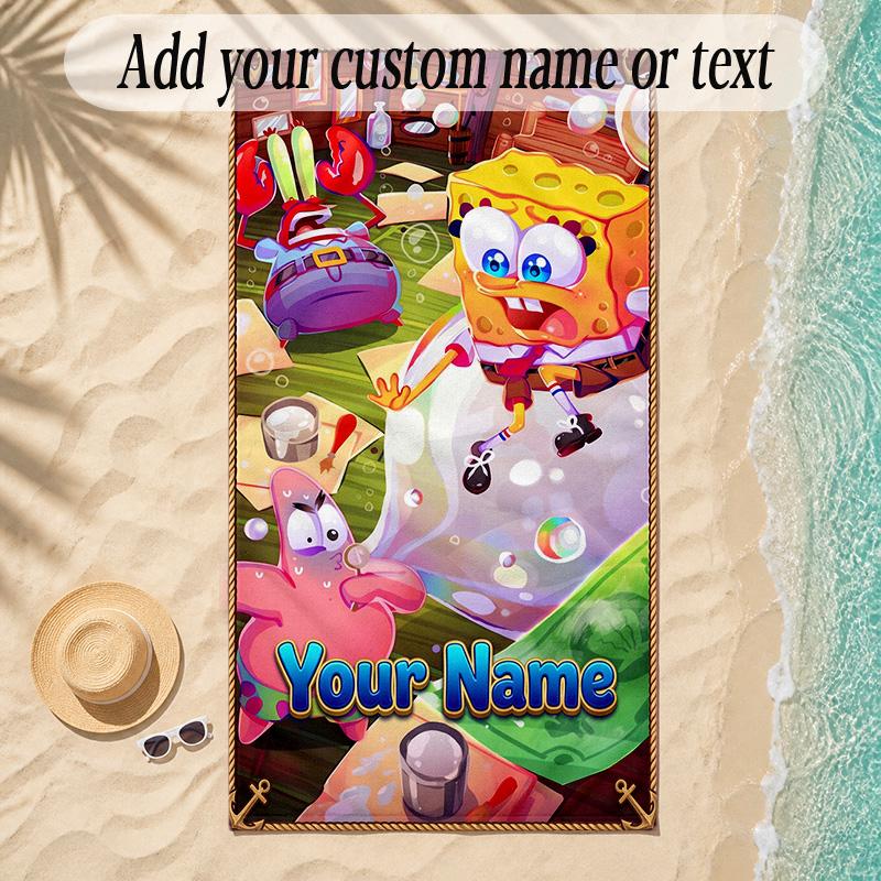Beach TowelSpongeBob Custom Name Text Personalized Soft Towel for Beach Pool Indoor Home Decor Gift