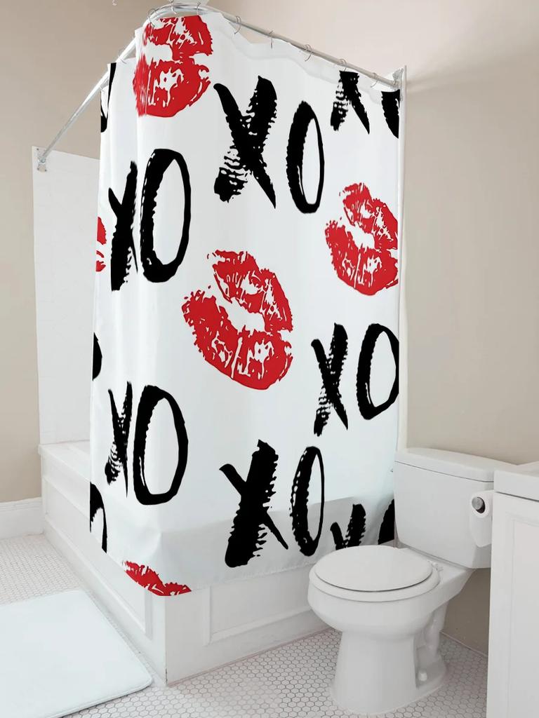 Lips and XOXO Pattern Shower Curtain - Stylish and Fun Bathroom Decor Waterproof  Durable  Suitable for Wet and Dry Separation
