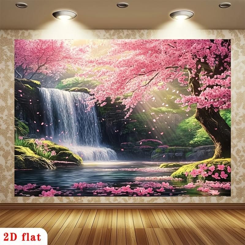 2D Flat Banner 1 Piece of Pink Cherry Waterfall Scenery Background Fabric Polyester Background Fabric Party Decoration