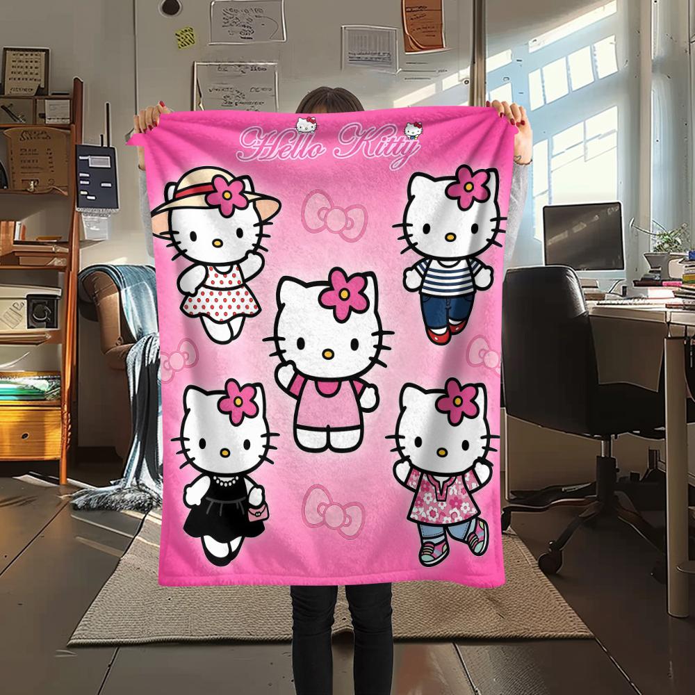 1PC Hello Kitty Cute Print Flannel Blanket, High quality All Seasons, Home Decor, Warmth and Comfort, Perfect for Christmas Gifts