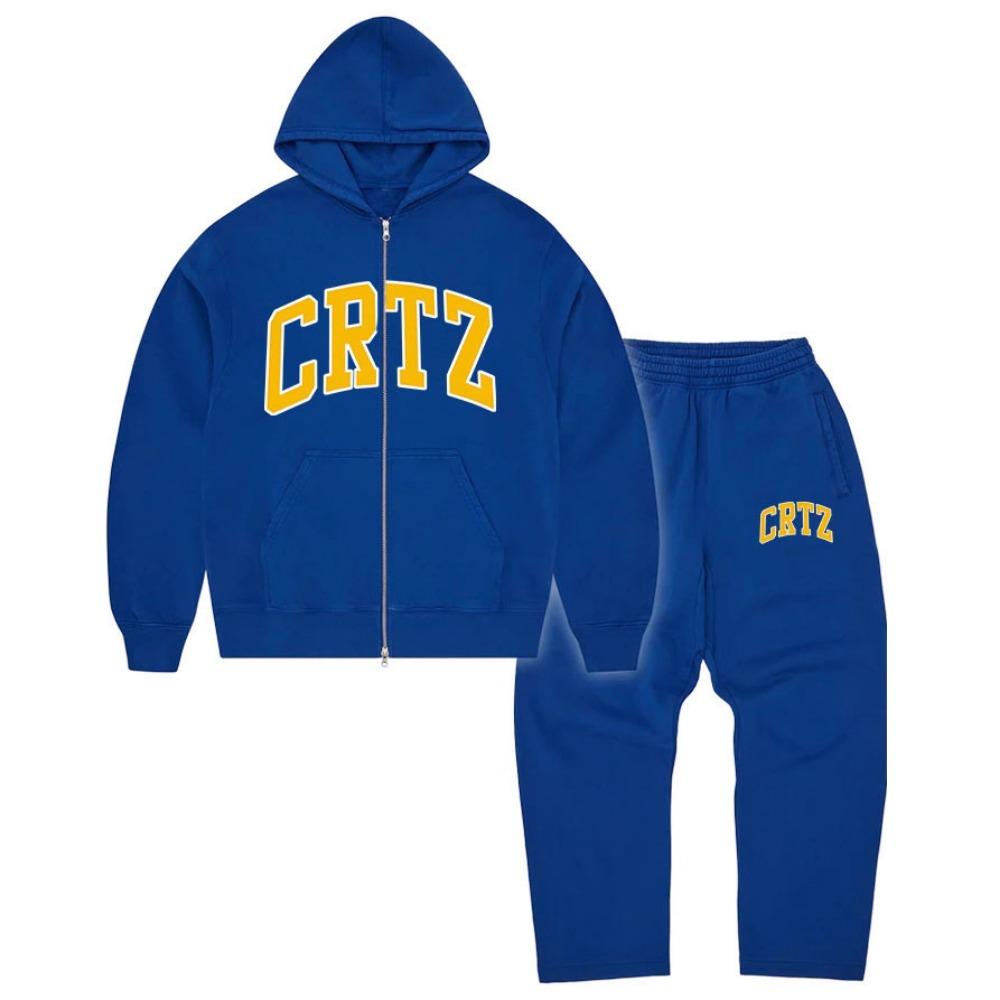 Leisure and Versatile Devil Island Corteiz CRTZ Fashion Set Simple Zipper Hoodie Street Trendy Brand Flat Pants