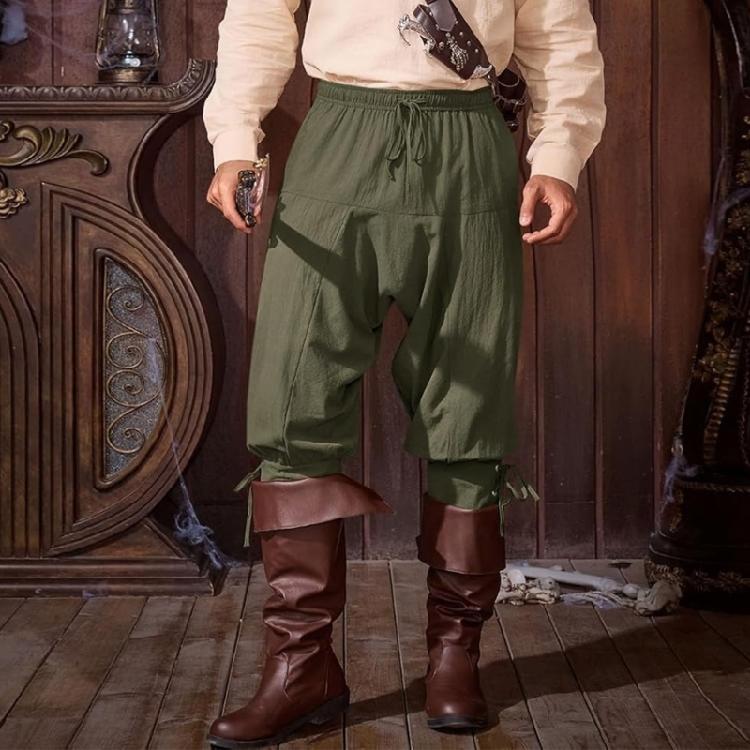 Men Pirate Pants Renaissances Ankle Band Pant Medieval Vikinges Navigator Pants Halloween Costume Cosplay with Drawstring