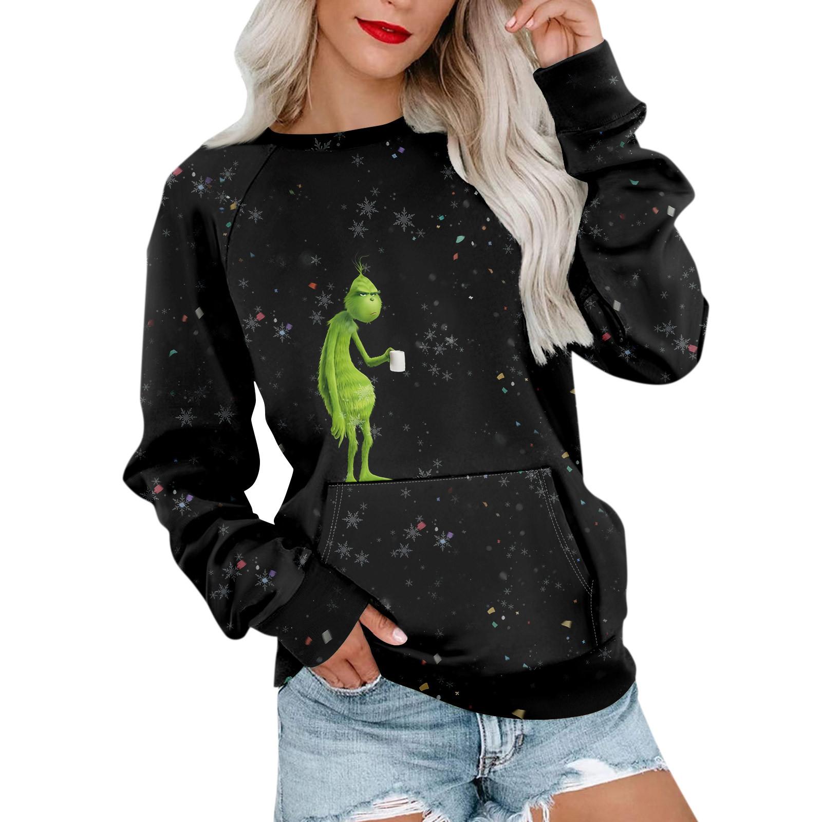 

Женская толстовка с длинным рукавом, повседневная, с круглым вырезом, симпатичная, с принтом, легкая толстовка с карманом S