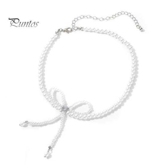 

Ожерелье-чокер из искусственного жемчуга с регулируемой посадкой и бантом, короткое ожерелье для официальных мероприятий, платьев, вечеринок, ювелирных изделий, подарков серебряный