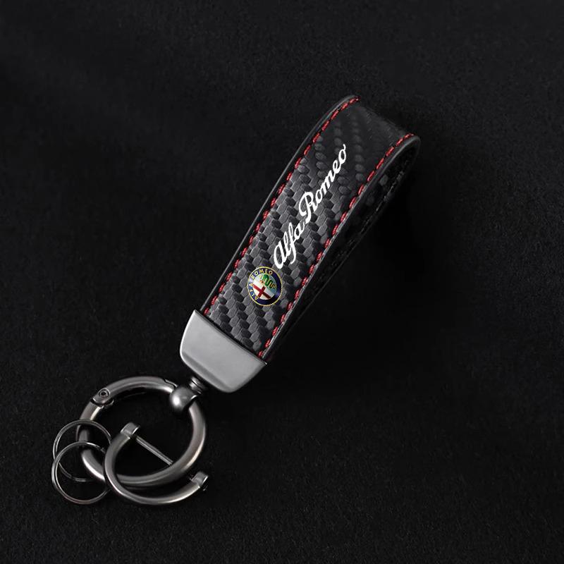 

For Alfa Romeo Carbon fiber Car Key Chain Leather Keychain Ring For Alfa Romeo Giulia Stelvio Giulietta 156 159 147 Mito Tonale