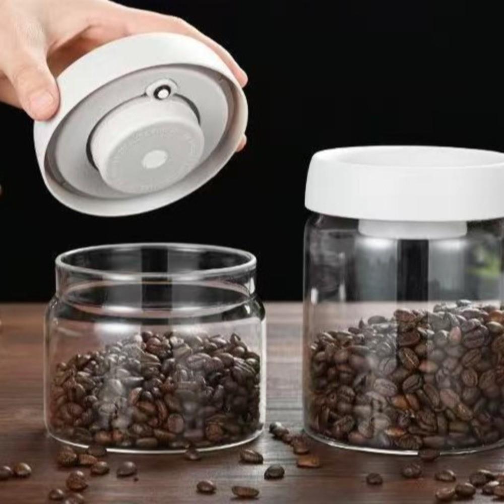 Press Type Coffee Bean Storage Jar Manual Glass Coffee Jar Vacuum Sealed Jar Home Use