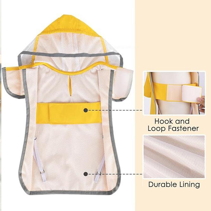 Adjustable Double Layer Waterproof Dog Raincoat Cape Style with Transparent Hood & Reflective Pockets for Large Dogs