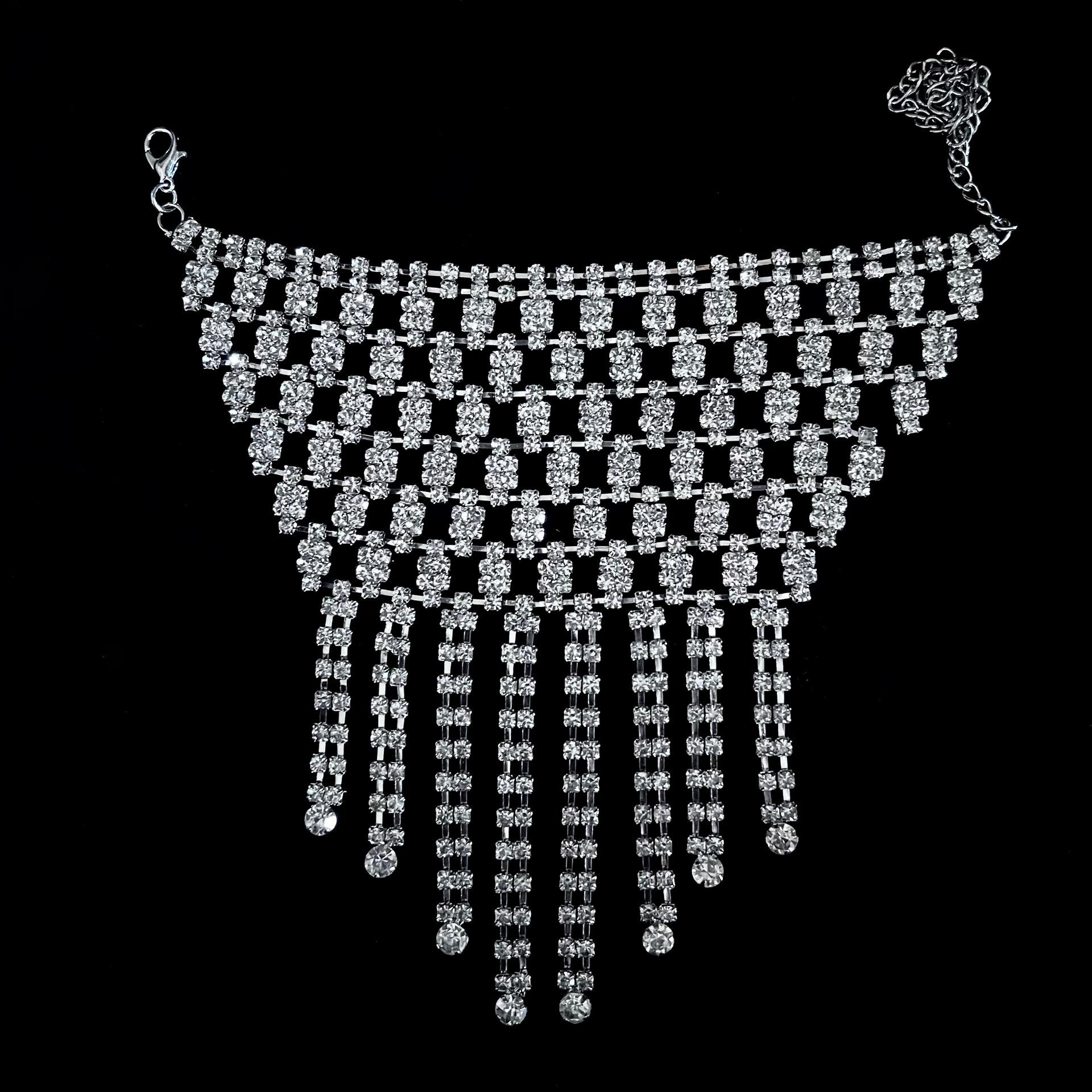 Exquisite Multi-Layer Rhinestone Mesh Tassel Bracelet - Women s Fashion Statement Jewelry